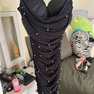 Windsor Black Strapless Dress with Pearl Details